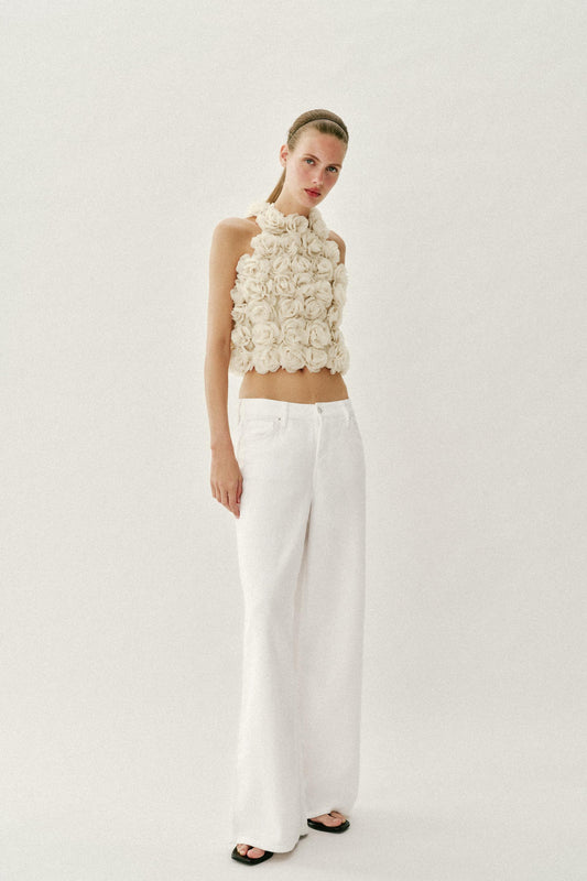 Top Halter En Maille Structurée Fleurie
